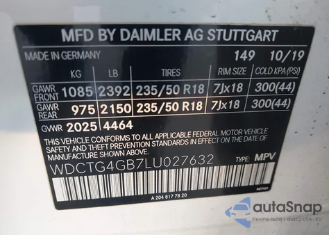 2020 Mercedes-Benz Gla 250 4Matic из США, поврежденный, VIN WDCTG4GB7LU027632